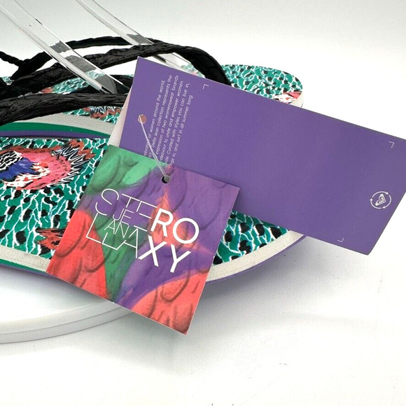 NWT Roxy x Stella Jean Cannes Sandals Ankle Wrap US 10 Tropical Green Beach Boho - Picture 7 of 10